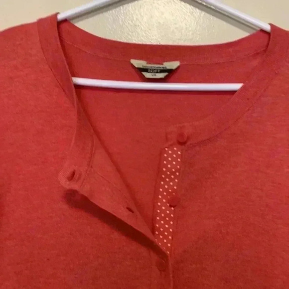 Denver Hayes soft, cotton/nylon  button down sweater, 3/4 sleeves, coral - Picture 3 of 6